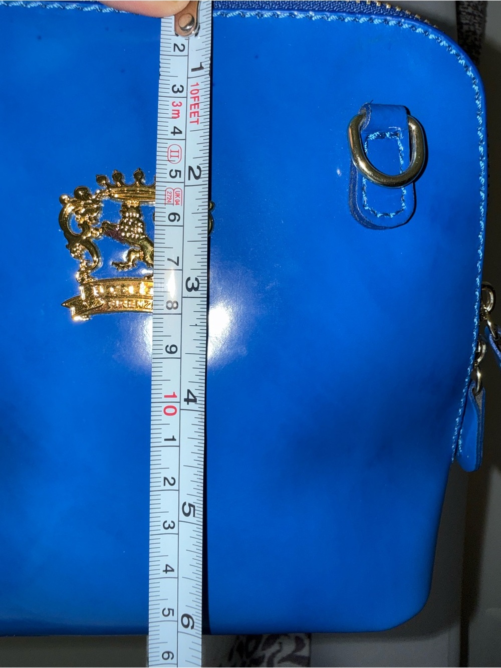 Patent Blue Crossbody with Gold Crest Accent - Picture 12 of 15